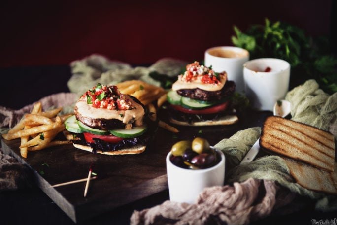 Roasted Red Pepper Hummus Lamb Burger