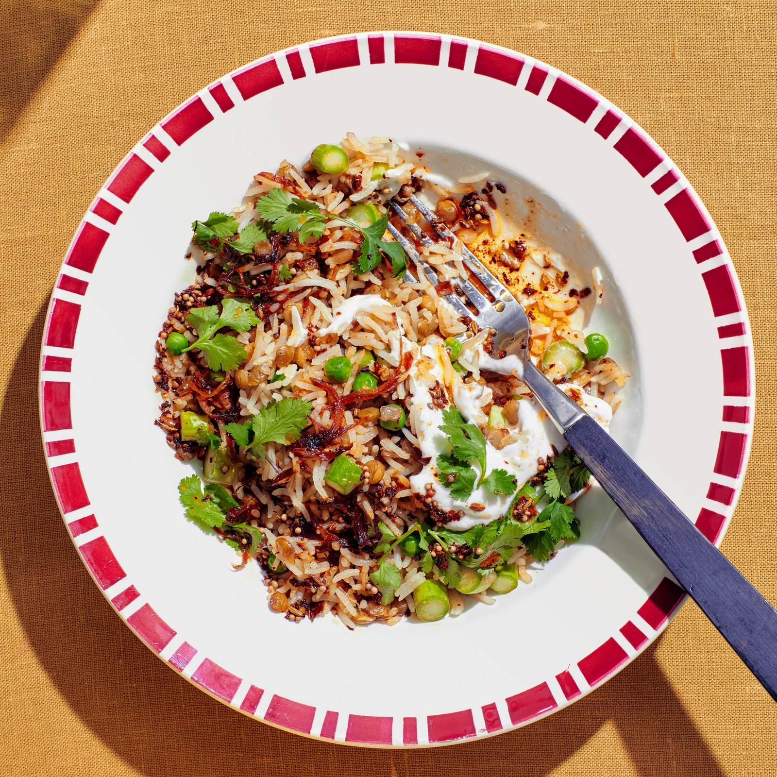 Spring-y Rice and Lentils with Coconut Yogurt