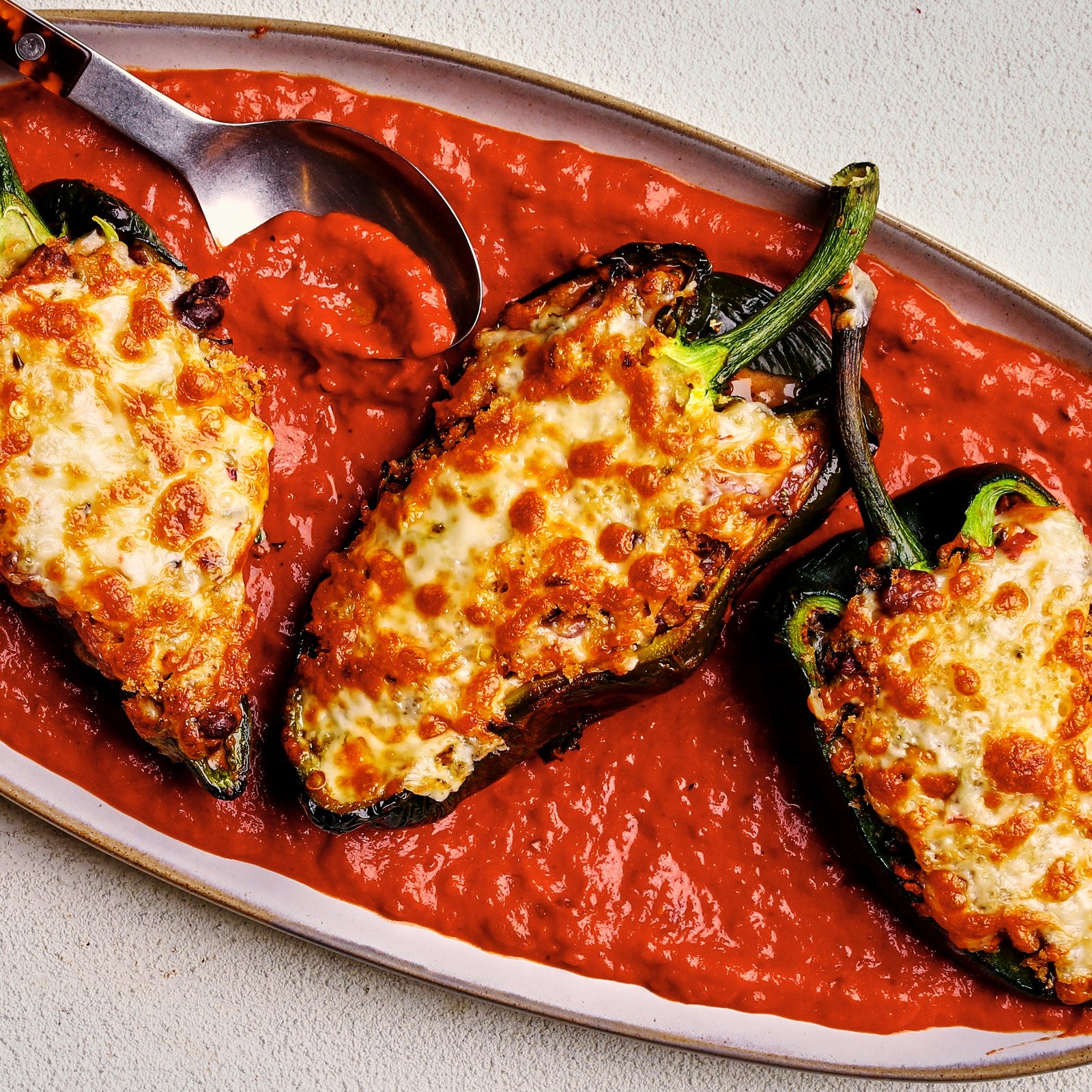 Stuffed Poblanos With Beans and Greens
