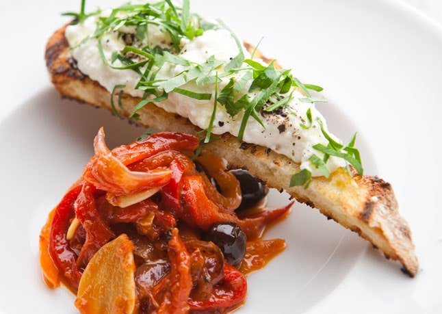 Peperonata with Ricotta Crostoni